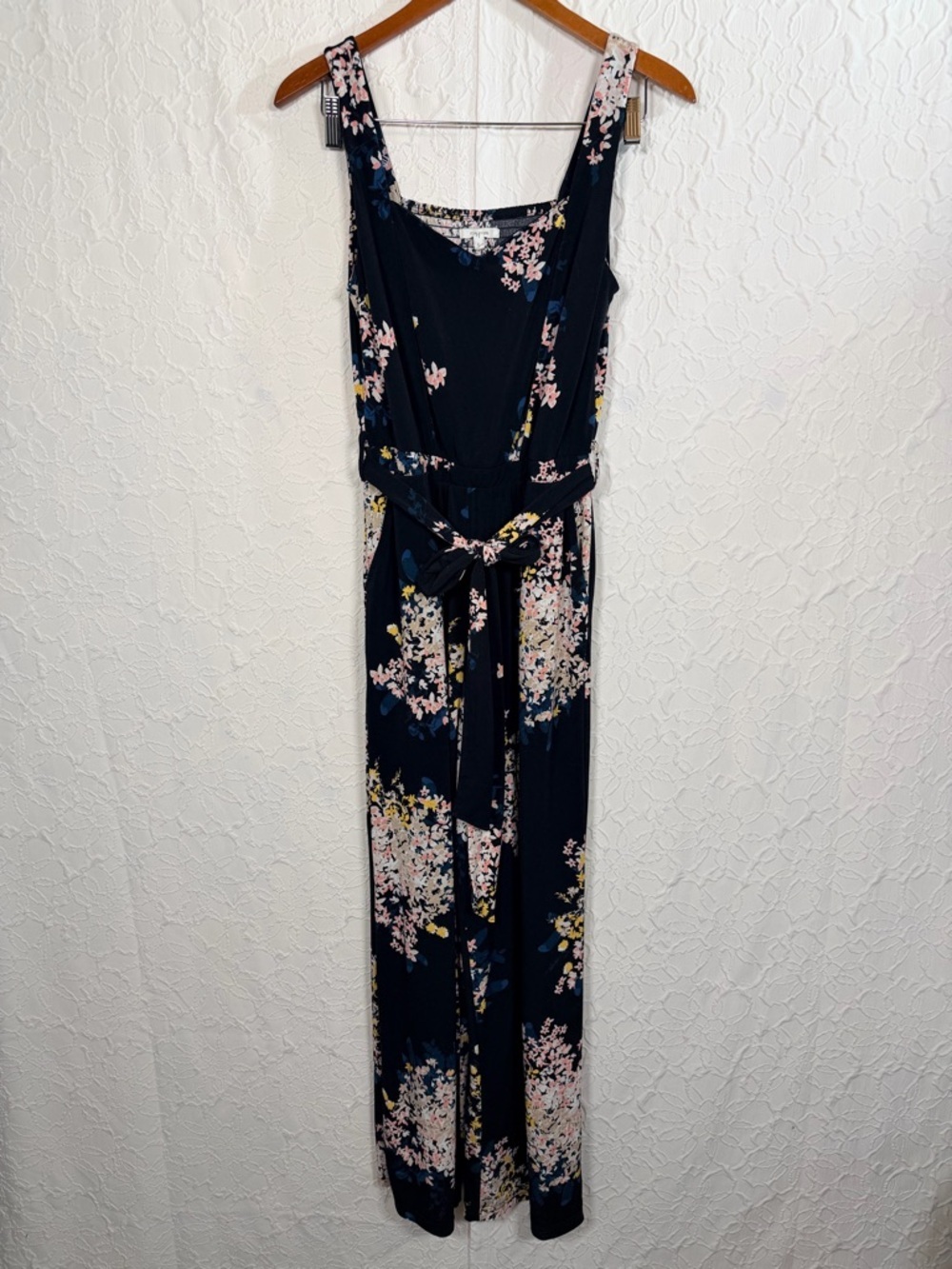 Maurice’s Black Floral Sweetheart Tank Jumpsuit Sz S - Picture 2 of 14